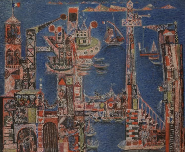 Robert TATIN (1902-1983)
Marseille, le port marchand, 1957
Huile sur toile.
Signée et datée en bas à droite.
Située au dos.
60 x 73 cm