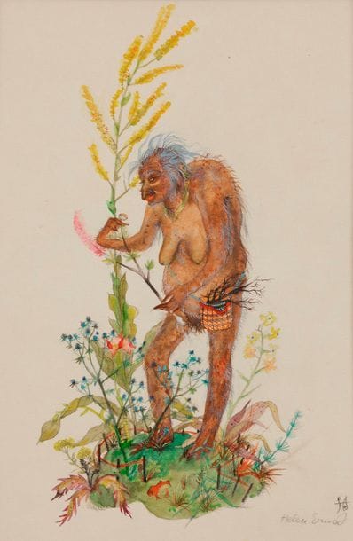 Helen ERNST (1904-1948)
Würzelliexe
Aquarelle.
Signée et monogrammée en bas à droite.
Titrée sur le montage.
24.5 x 16 cm
