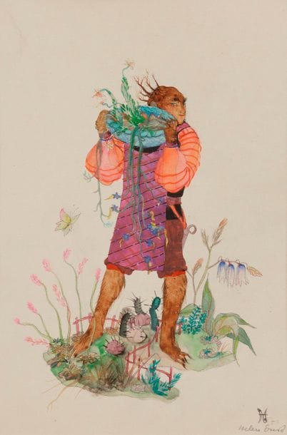 Helen ERNST (1904-1948)
Kakteenhobold
Aquarelle.
Signée et monogrammée en bas à droite.
Titrée sur le montage.
24.5 x 16 cm