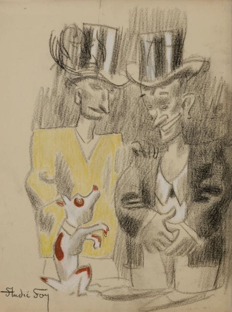 André FOY (1886/92-1953)
Hommes au chien - Femme dominatrice
2 dessins au fusain et pastel gras.
Signés.
Environ 31 x 40 cm chaque