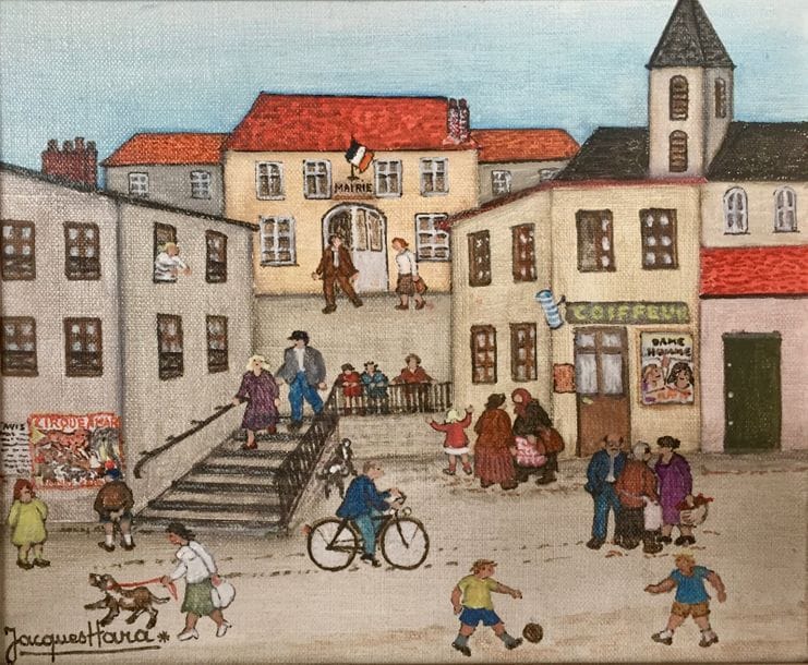Jacques HARA (né en 1933)
Village animé
Huile sur toile.
Signée en bas à gauche.
Signée et titrée au dos.
22 x 27 cm