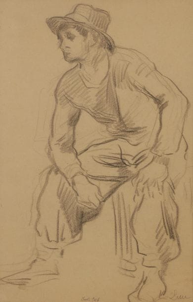 Maximilien LUCE (1858-1941)
Ouvrier au repos
Fusain.
Signé en bas à droite.
31 x 19 cm