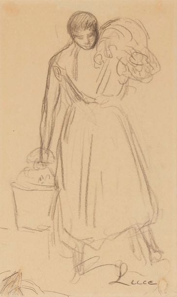 Maximilien LUCE (1858-1941)
Femme au bouquet de fleurs
Crayon noir.
Signé en bas à droite.
24.5 x 14.5 cm