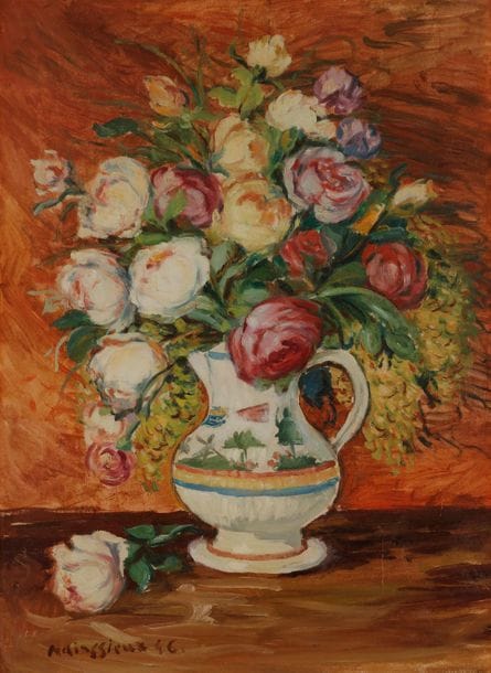 Lucien MAINSSIEUX (1885-1958)
Vase de fleurs, 1946
Huile sur toile.
Signée et datée en bas à gauche.
73 x 54 cm