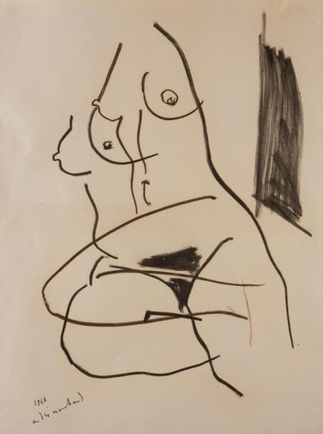 André MARCHAND (1907-1997)
Femme assise en buste, 1964
Fusain et crayon brun sur vélin.
Daté et signé en bas à gauche.
(Plusieurs courtes fractures dans la cuisse droite, habilement restaurées au verso. Légère oxydation du feuillet. Deux petites épidermures au bord en tête et en pied).
75,5 x 56,5 cm