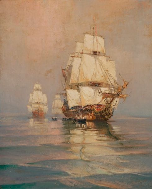 Henri MILOCH (1898-1979)
Armada de galions, 1944
Huile sur isorel.
Signée et datée en bas à droite.
73 x 59 cm
