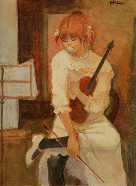 Bernard PELTRIAUX (1921-1999)
Chewing Gum
Huile sur toile.
Signée en haut à droite.
Signée et titrée au dos.
61 x 47 cm