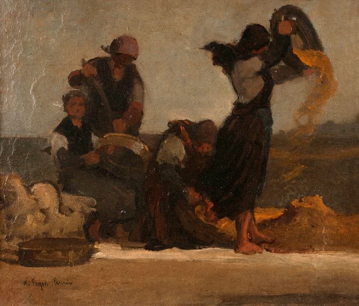 Alfred Feyen PERRIN (1838-1918)
Les Blanchisseuses
Huile sur carton.
Signée en bas à gauche.
30 x 36 cm