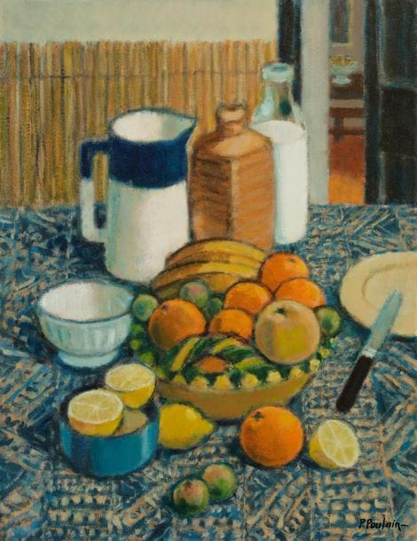 Pierre POULAIN (né en 1927)
Nature morte en été
Huile sur toile.
Signée en bas à droite.
65 x 50 cm