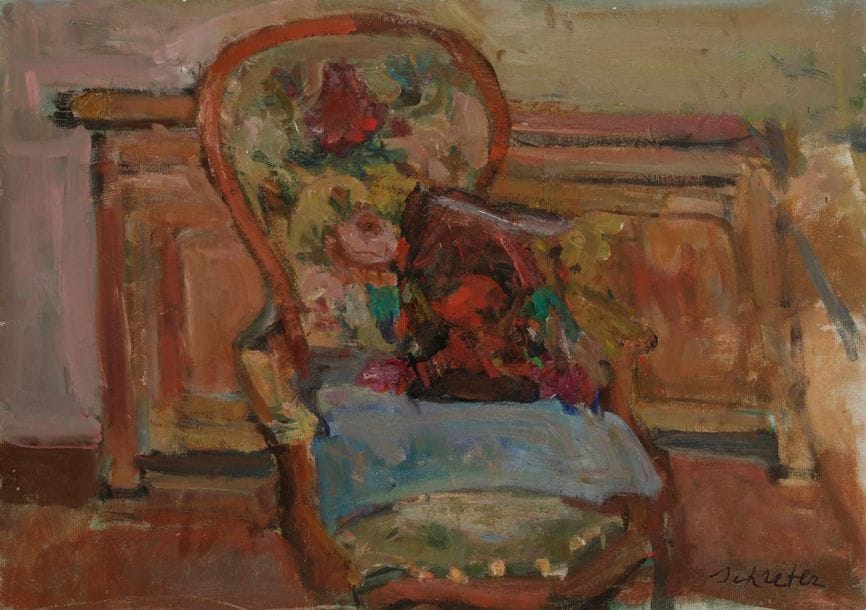Zygmund SCHRETER (1886-1977)
Nature morte au fauteuil
Huile sur toile.
Signée en bas à droite.
46 x 65 cm