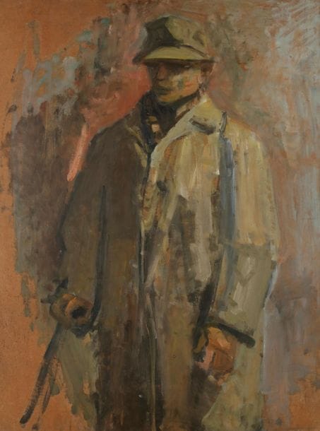 Zygmund SCHRETER (1886-1977)
Autoportrait en pied
Huile sur panneau.
Trace de signature en bas à droite.
88 x 68 cm
