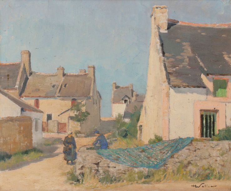 Henri Alexandre SOLLIER (1886-1966)
Village breton animé
Huile sur toile.
Signée en bas à droite.
46 x 56 cm