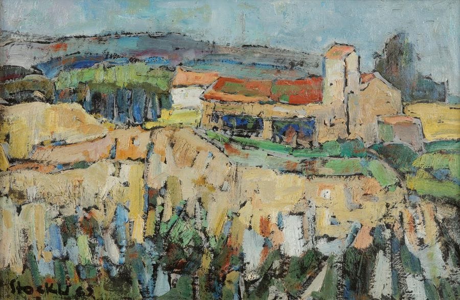 Paul STÖCKLI (1906-1992)
Une Ferme à Forcalquier, 1962
Huile sur toile.
Signée et datée en bas à gauche.
27 x 41 cm