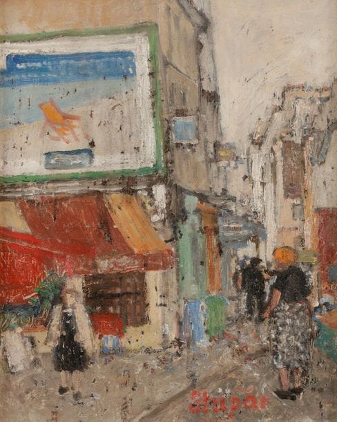 Marko STUPAR [franco-bosniaque] (né en 1936)
Rue Mouffetard
Huile sur carton.
Signée en bas à droite.
27 x 22 cm