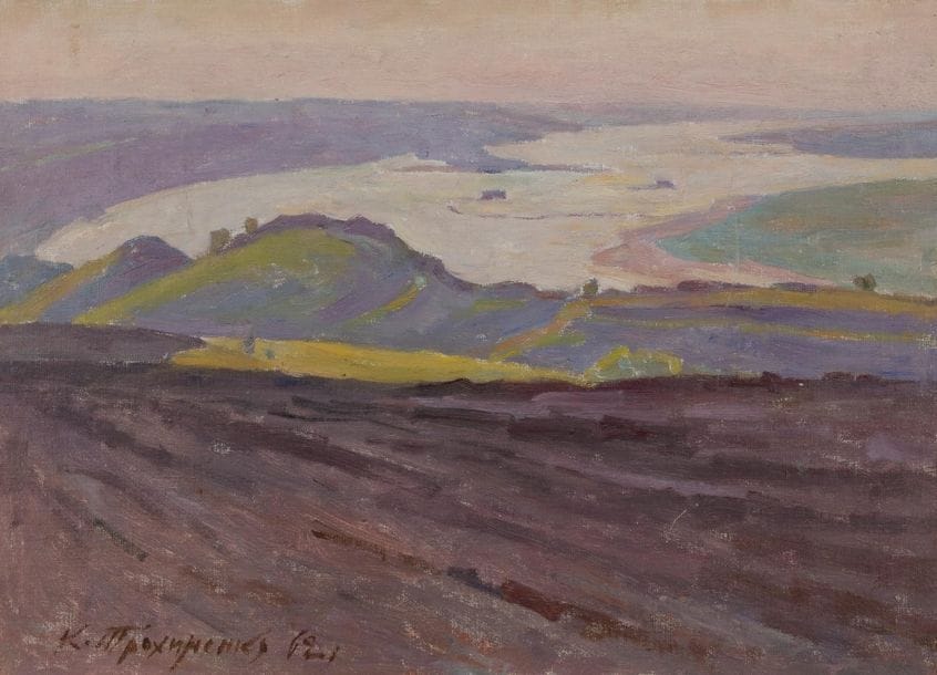 Karp Demianovitch TROKHIMENKO (1885 - 1979)
Rives du Dniepr. 1962
Huile sur toile marouflée sur carton.
Signée et datée en bas à gauche.
Titrée au dos.

33 x 47.5 cm