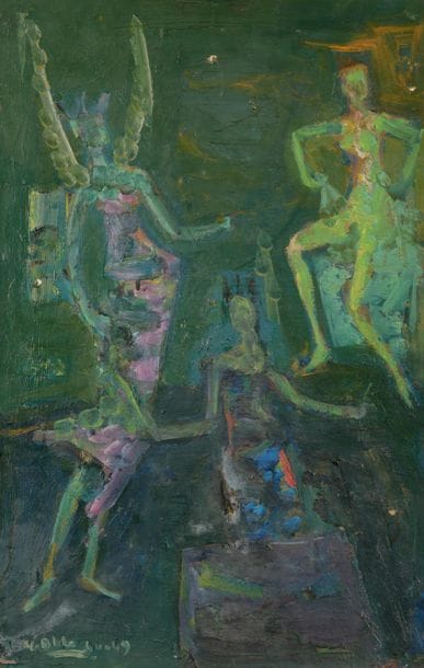 Yvette ALDE (1911-1967)
La Danse, 1944-49
Huile sur isorel.
Signée et datée en bas à gauche, petits manques.
60 x 38 cm