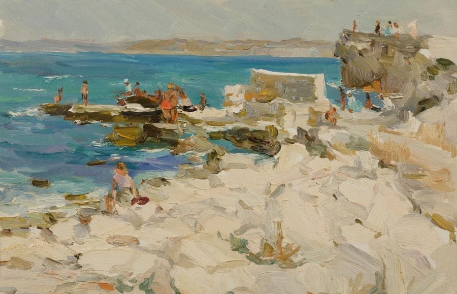 Zinaïda Ilinitchna ZATSEPINA (1913 - 1986)
Mer d'Azov
Huile sur carton.
Signée et titrée au dos.
22 x 33 cm