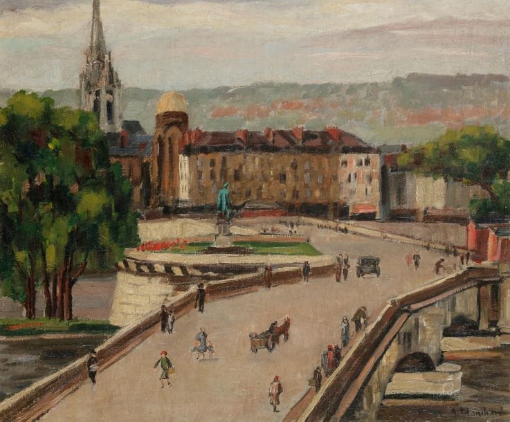 Antoine BLANCHARD (1910-1988)
Rouen, le pont de pierre
Huile sur toile.
Signée en bas à droite.
Signée et titrée au dos.
52 x 63 cm
