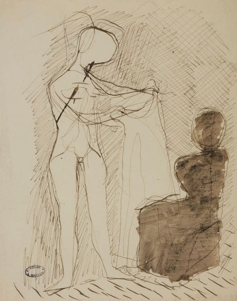 Lucien COUTAUD (1904-1977)
L'Habilleuse
Encre et lavis d'encre.
Porte le timbre de l'atelier en bas à gauche.
27 x 21 cm