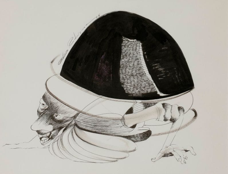 Alirio RODRIGUEZ [vénézuélien] (né en 1934)
Métamorfosis, 1976
Encre.
Signée et datée dans la composition
35 x 27 cm
Exposition :
Musée d'Art contemporain, Caracas, 1978, n°1398.