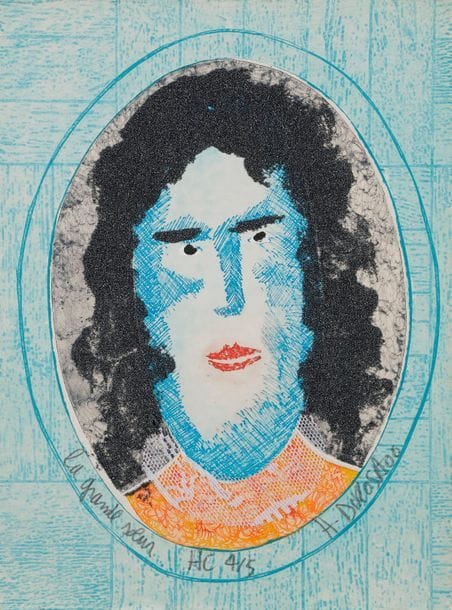 Hervé DI ROSA (né en 1959)
La grande sœur
Gravure au carborundum.{CR}Collage et rehauts de peinture.
Signée en bas à droite et titrée en bas à gauche.
Tirage à 30 exemplaires.

38 x 29 cm