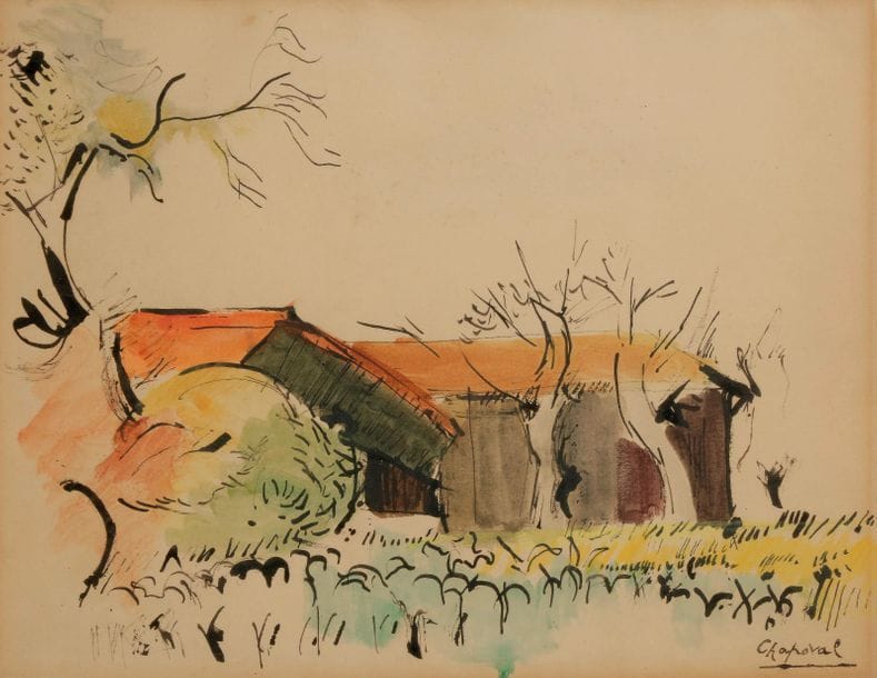 Youla CHAPOVAL (1919-1951)
Paysage
Aquarelle et encre de chine.
Signée en bas à droite.

23 x 30 cm
- Provenance :
Ancienne Collection Bella Chapoval-Moisesco (timbre au dos).