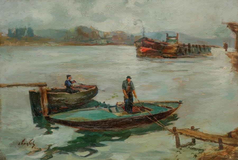 Franz CHARLET (1862-1928)
Retour de pêche
Huile sur toile.
Signée en bas à gauche.
38 x 55 cm