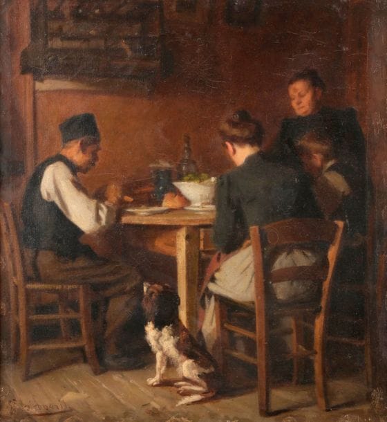 Edouard D'APVRIL (1843-1928)
Dîner de famille
Huile sur toile.
Signée en bas à gauche.
46 x 51.5 cm