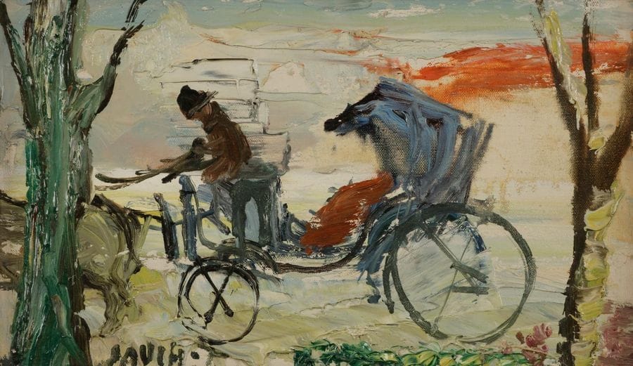 Gabriel DAUCHOT (1927-2005)
La Calèche
Huile sur toile.
Signée en bas à gauche.
16 x 27 cm