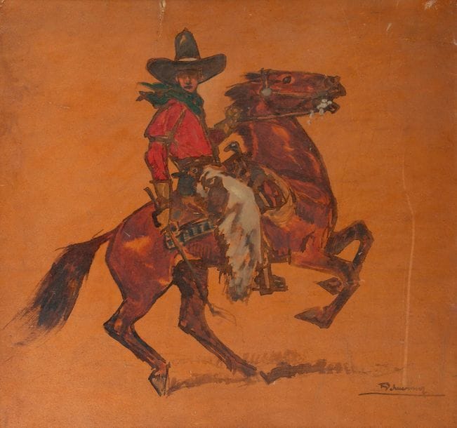 Henri DELUERMOZ (1876-1943)
Cow-boy
Huile sur papier.
Signée en bas à droite.
(Petites déchirures en marge).
48 x 50 cm