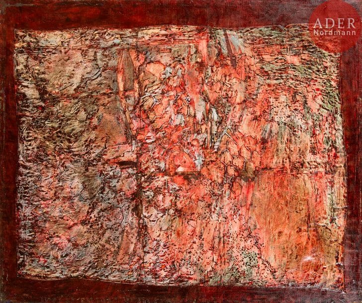 Jean-Pierre LE BOUL'CH (1940-2001)
Annie, 1974 - 90
Huile collage sur toile.
Signée, datée, titrée au dos.
130 x 162 cm