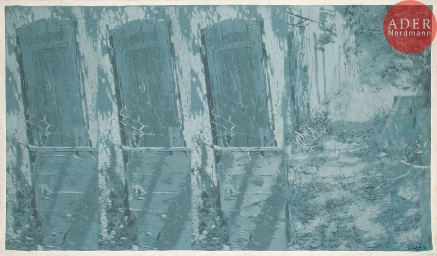 Jean-Pierre LE BOUL'CH (1940-2001)
Deux portes paysage, 1974
Peinture à l’aérographe sur toile.
Signée et datée en bas à droite.
Signée, datée et titrée au dos.
(Salissures).
130 x 225 cm

Expositions : 
- Art-Paris, 2003
- Musée de Toulon, 2006.