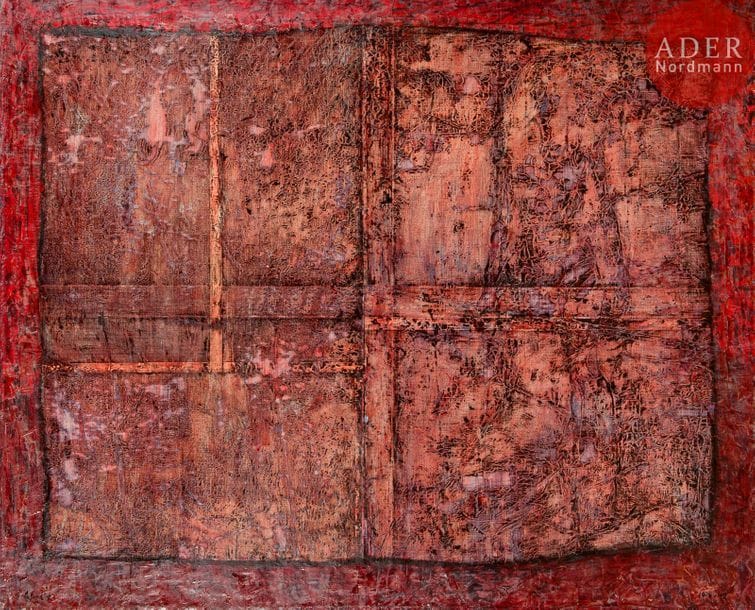 Jean-Pierre LE BOUL'CH (1940-2001)
Annie, 1974 - 90
Huile et collage sur toile.
Signée en bas à gauche et datée à droite.
Signée, titrée et datée au dos.
(Usures sur les bords).
130 x 162 cm