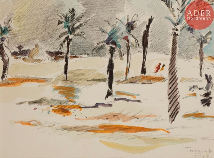Pierre PRUVOST (1921-2008)

Palmeraie à Touggourt
Aquarelle et fusain.
Monogrammée et située en bas à droite.
19,5 x 26 cm