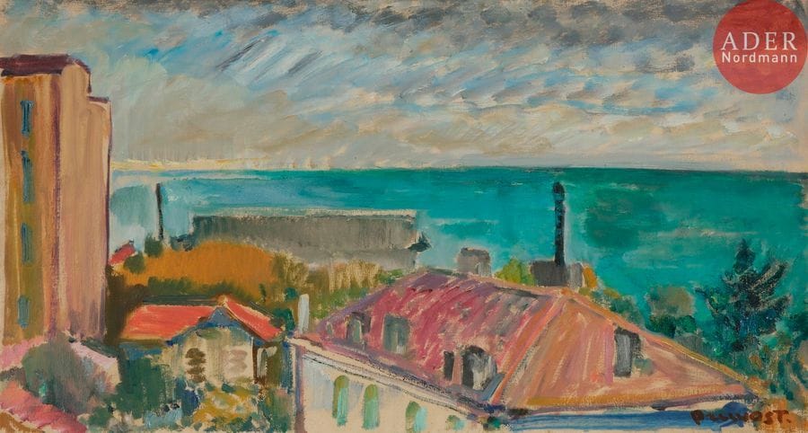 Pierre PRUVOST (1921-2008)

La Mer vue d’Antibes, 1959
Huile sur toile non montée.
Signée en bas à droite.
29 x 54 cm