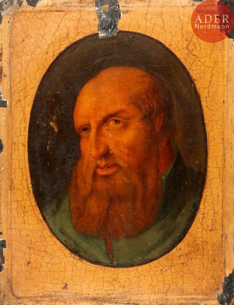 Dans le goût de la Renaissance FLAMANDE
Portrait d’homme
Peinture sur panneau
33,5 x 26,5 cm 
(accidents)