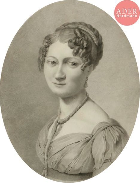 Daniel SAINT (St Lô, 1778 - 1847)
Portrait de femme, époque Empire
Dessin à la mine de plomb, signé en bas à droite
36 x 27,5 cm 
Beau cadre en bois doré et stuqué du début du XIXe siècle

Peintre en miniature, l’un des meilleurs sous l’Empire, et dessinateur de bijoux pour l’Impératrice Joséphine, Saint exposa à Paris au Salon de 1804 à 1847 (médaille d’or en 1806). Il fut chargé de peindre en 1810 la miniature de Napoléon que l’Empereur offrit à l’archiduchesse Marie-Louise. Ses dessins sont rares de nos jours.