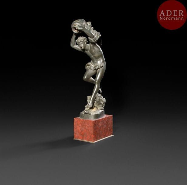 Urbain Basset (1842 - 1924)
Le torrent 
Bronze à patine brune
Signé sur le rocher et titré sur le devant
H : 32 cm