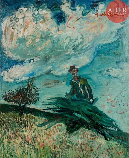 Abraham MINTCHINE (1898-1931)
Homme à la brouette de foin, 1926
Huile sur carton.
Signée en haut à droite.
Croquis d’homme et annotée « fait par moi 926 » en russe au dos.
52 x 43 cm

