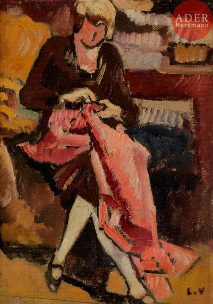 *Louis VALTAT (1869-1952)
La Couturière assise, vers 1928
Huile sur toile.
Porte le timbre de l’atelier en bas à droite (Lugt 1771bis).
(Rentoilée).
23.5 x 17.5 cm

Exposition : 
Rétrospective Valtat, Musée de l’Athénée, Genève, 6 avril - 2 mai 1962, n°2 (étiquette au dos).

Un avis d’inclusion aux Archives de l’Association des Amis de Louis Valtat sera remis à l’acquéreur.
