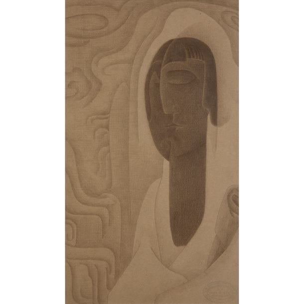 YOKOHAMA O’KIN (1880-1948) (EUGÈNIE JUBIN, DITE) 
Portrait de femme
Crayon de couleur à l’estompe sur papier.
Porte le cachet de la vente d’atelier de décembre 1967.
À vue : 46,5 x 27 cm
Provenance :
- Vente de l’atelier O’kin. Mes Chambelland, Giafferi et Veyrac, commissaires-priseurs, Hôtel Drouot, décembre 1987.
- Collection X.
- Vente Castor-Hara, Hôtel Drouot, 18 octobre 2013.
- Collection particulière, Paris.