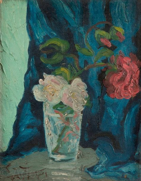 Bahman MOHASSES [iranien] (1931-2010)
Vase de fleurs, 1949
Huile sur toile.
Signée et datée en farsi en bas à gauche.
(Petit manque et craquelures).
29.5 x 22.5 cm

Provenance : 
Collection de l’artiste et acteur Abbas Moayeri. Offert par l’artiste en 1962 à l’occasion de leur collaboration à la pièce de théâtre Les Chaises d’Eugène Ionesco traduit en persan et joué dans l’ancien Centre Américain de Téhéran.