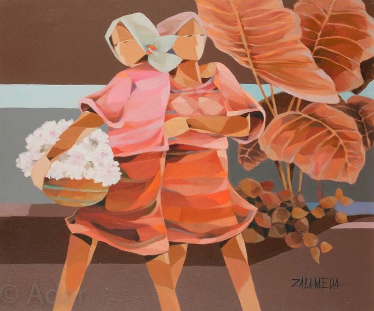 Oscar ZALAMEDA [philippin] (1930-2010)
Deux femmes au panier de fleurs
Huile sur toile.
Signée en bas à droite.
73 x 92 cm

Provenance : 
Collection particulière Dijon. Acquis directement auprès de l’artiste.