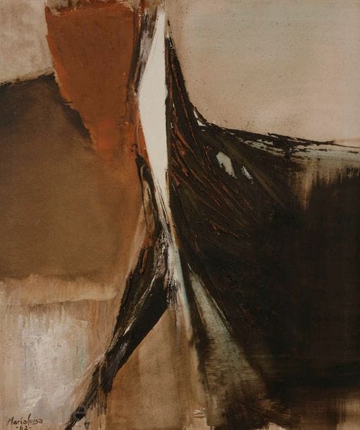 María Luisa PACHECO [bolivienne] (1919-1982)
Iwaki, 1962
Huile sur toile.
Signée et datée en bas à gauche.
Signée, datée et titrée au dos.
77 x 66 cm