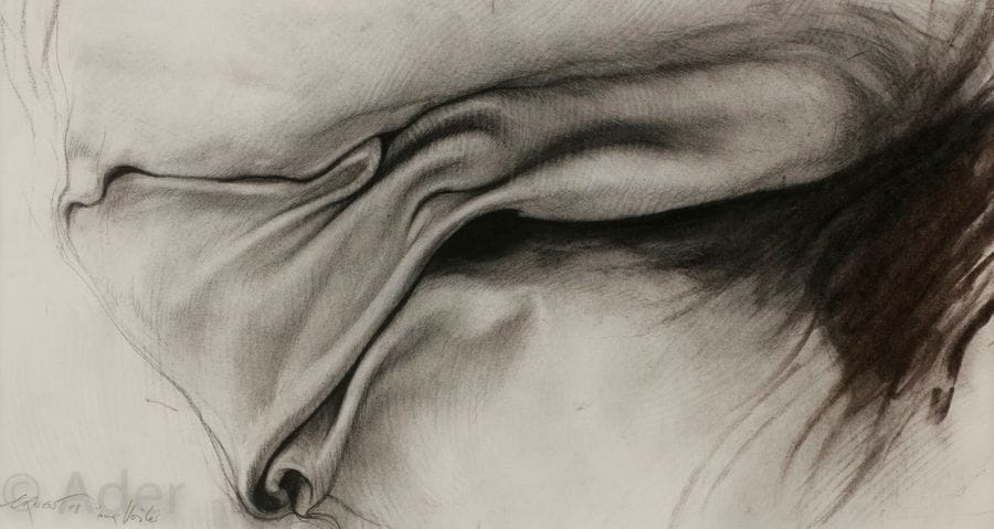 Ernest PIGNON-ERNEST (né en 1942)
Etude de voile, 1998
Fusain.
Signé et daté et annoté « Pour Voiles » en bas à gauche.
22.5 x 42.5 cm