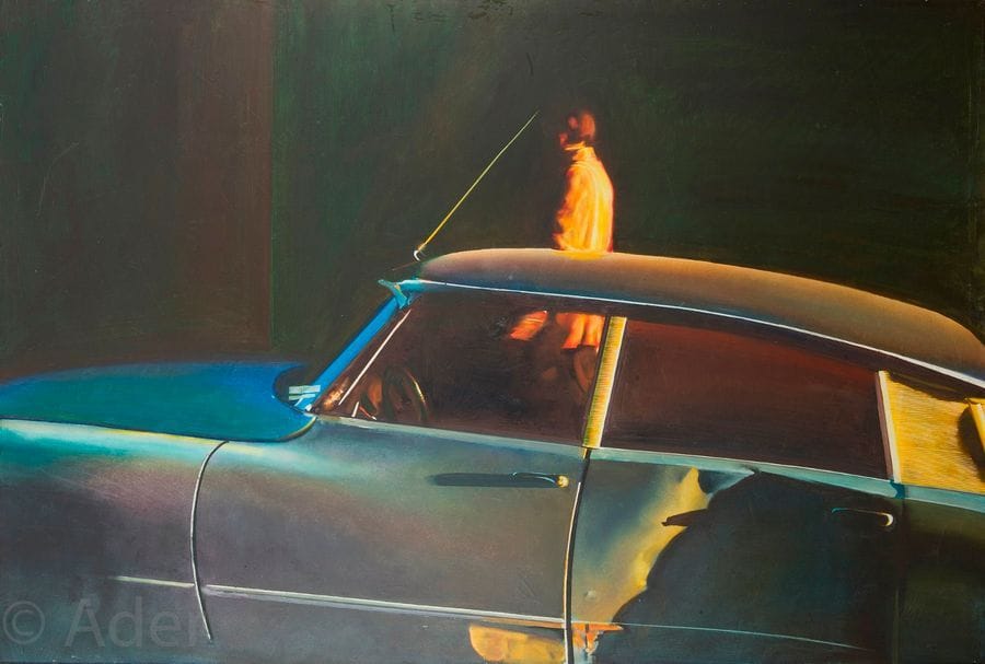 Tibor CSERNUS [hongrois] (1927-2007)
Homme à la Citroën DS, 1972
Huile sur toile.
Signée et datée au dos.
130 x 195 cm

Provenance : 
- Galerie Claude Bernard, Paris.
- Collection du docteur Odette Poulain, Paris.