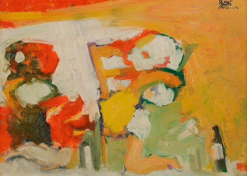 Fikret MOUALLA [turc] (1905-1968)
Au bistrot, 1946
Huile sur isorel.
Signée et datée en haut à droite.
33 x 41 cm

L’œuvre figure dans les archives du Comité Fikret Moualla. Un certificat pourra être remis à la charge de l’acquéreur.