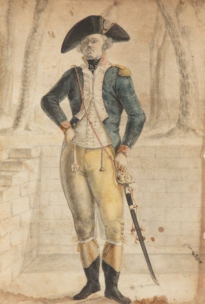 École FRANCAISE fin XVIIIe siècle
Portrait présumé de Lazare Carnot
Aquarelle et crayon noir.
(Mauvais état).
23,5?x?16?cm 