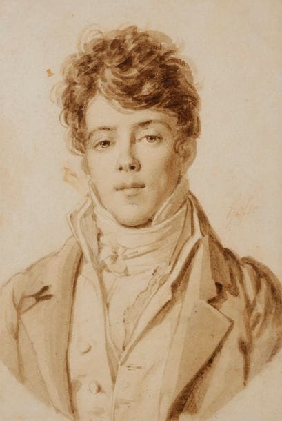 Alexandre HESSE (Paris 1806 - 1879) 
Portrait de jeune homme 
Lavis brun et crayon noir 
19,5 x 13,5 cm 
Signé à droite 
Quelques taches