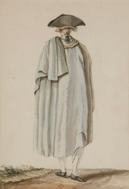 École française du XVIIIe siècle
Homme en manteau de dos
Aquarelle, plume et encre noire 
23,6 x 16,3 cm